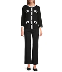 Multiples Knit Wide Neck 3/4 Sleeve Sweater Knit Top