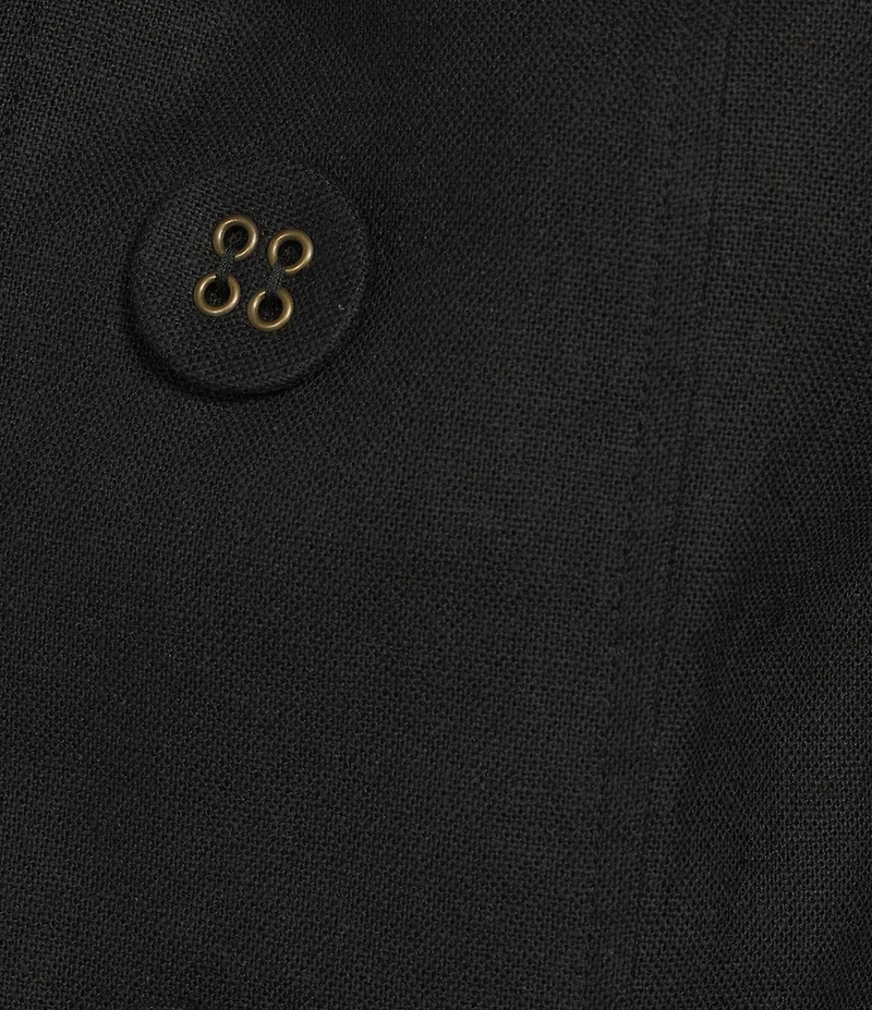 Multiples Linen Blend Georgette Stripe Trim Stand Collar 3/4 Sleeve Open-Front Jacket