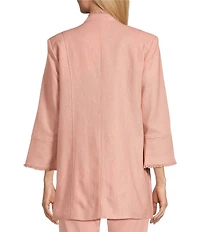 Multiples Linen-Blend Stand Collar 3/4 Flounce Sleeve Open Front Jacket