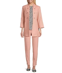 Multiples Linen-Blend Stand Collar 3/4 Flounce Sleeve Open Front Jacket