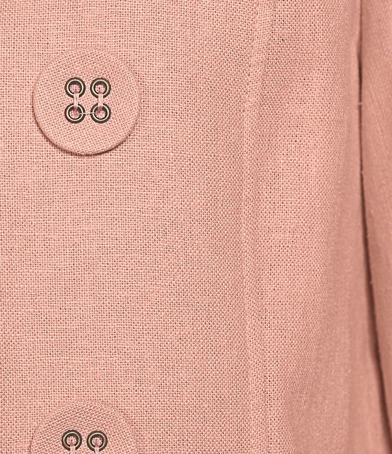 Multiples Linen-Blend Stand Collar 3/4 Flounce Sleeve Open Front Jacket