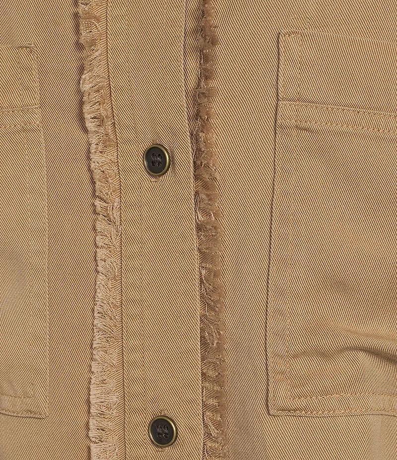 Multiples Lyocell Twill Point Collar Long Roll-Tab Sleeve Button-Front Fringed Shirt