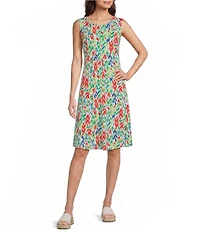 Multiples Multi-Panel Slub Knit Jersey Printed Fit And Flare Knee Length Dress
