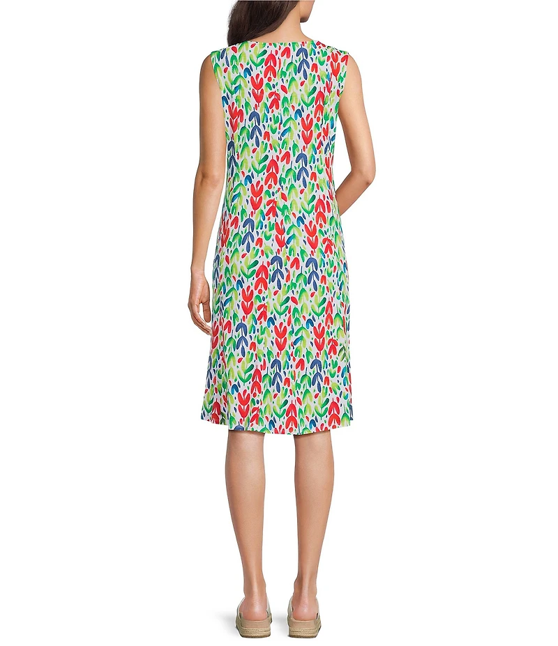 Multiples Multi-Panel Slub Knit Jersey Printed Fit And Flare Knee Length Dress
