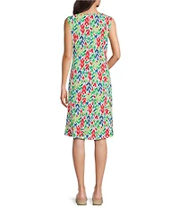 Multiples Multi-Panel Slub Knit Jersey Printed Fit And Flare Knee Length Dress