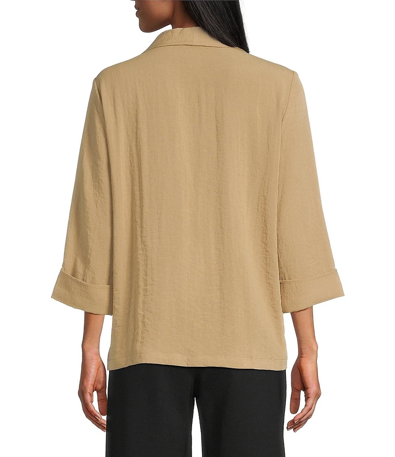Multiples Petite Size Crinkle Woven Embroidered Floral Shawl Collar 3/4 Turn-Up Cuff Sleeve One Button-Front Jacket