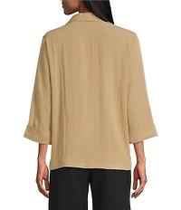 Multiples Petite Size Crinkle Woven Embroidered Floral Shawl Collar 3/4 Turn-Up Cuff Sleeve One Button-Front Jacket