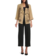 Multiples Petite Size Crinkle Woven Embroidered Floral Shawl Collar 3/4 Turn-Up Cuff Sleeve One Button-Front Jacket
