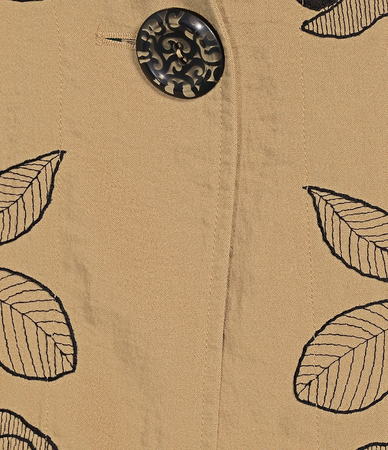 Multiples Petite Size Crinkle Woven Embroidered Floral Shawl Collar 3/4 Turn-Up Cuff Sleeve One Button-Front Jacket