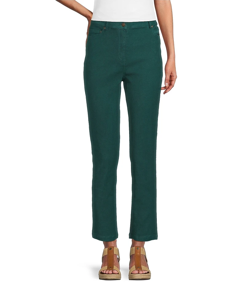 Multiples Petite Size Garment Dyed Straight Leg Fitted Ankle Pants