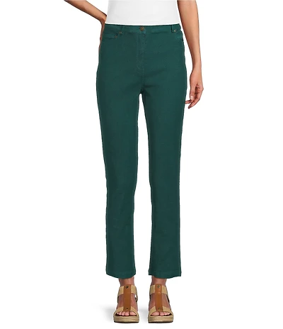 Multiples Petite Size Garment Dyed Straight Leg Fitted Ankle Pants