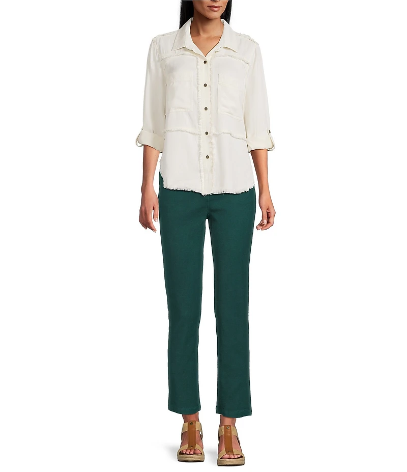 Multiples Petite Size Garment Dyed Straight Leg Fitted Ankle Pants