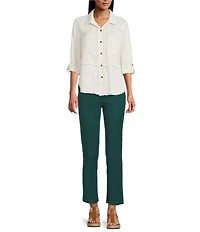 Multiples Petite Size Garment Dyed Straight Leg Fitted Ankle Pants