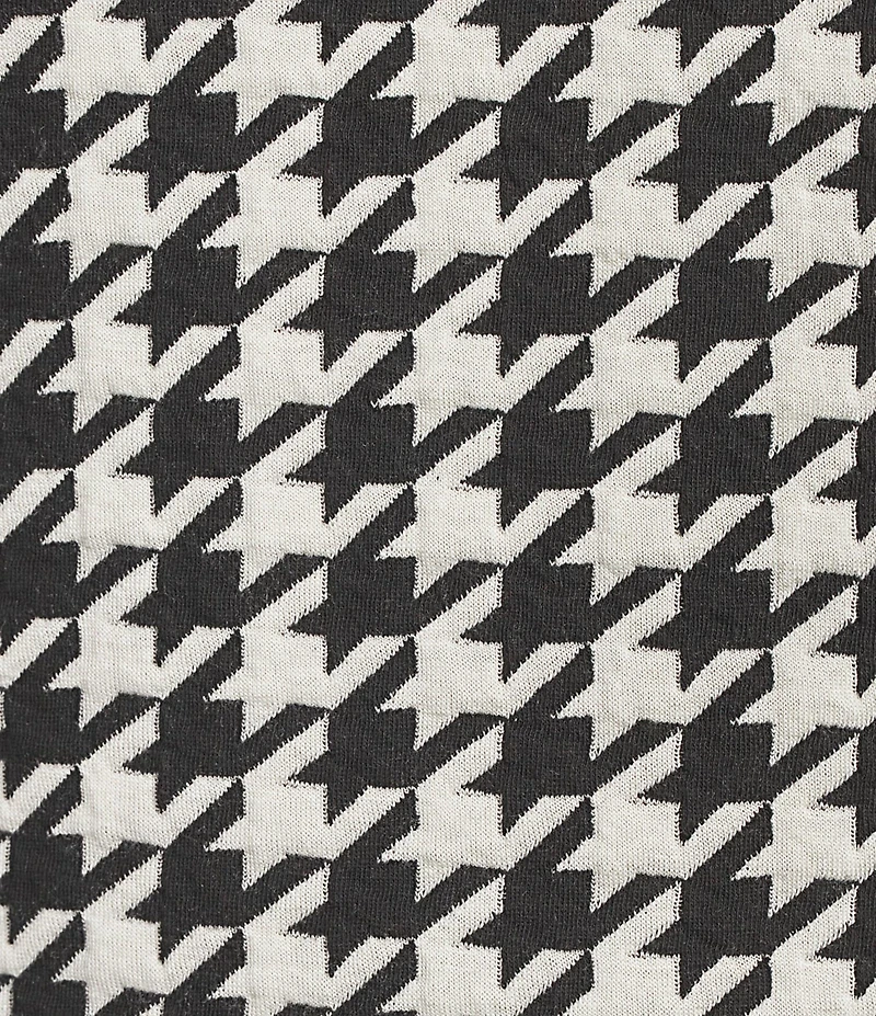 Multiples Petite Size Jacquard Knit Houndstooth Ruffle V-Neck 3/4 Sleeve Knit Top