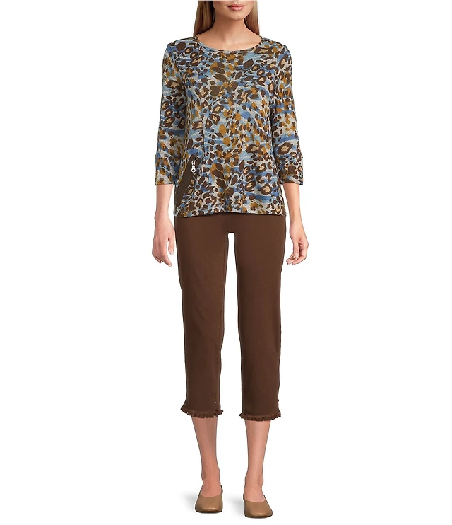 Multiples Knit Geometric Print Scoop Neck 3/4 Sleeve Top at