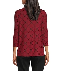 Multiples Petite Size Knit Geometric Print Scoop Neck 3/4 Sleeve Top