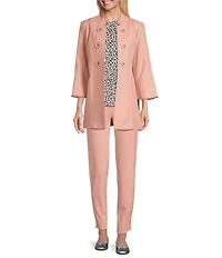 Multiples Petite Size Linen-Blend Stand Collar 3/4 Flounce Sleeve Open-Front Jacket