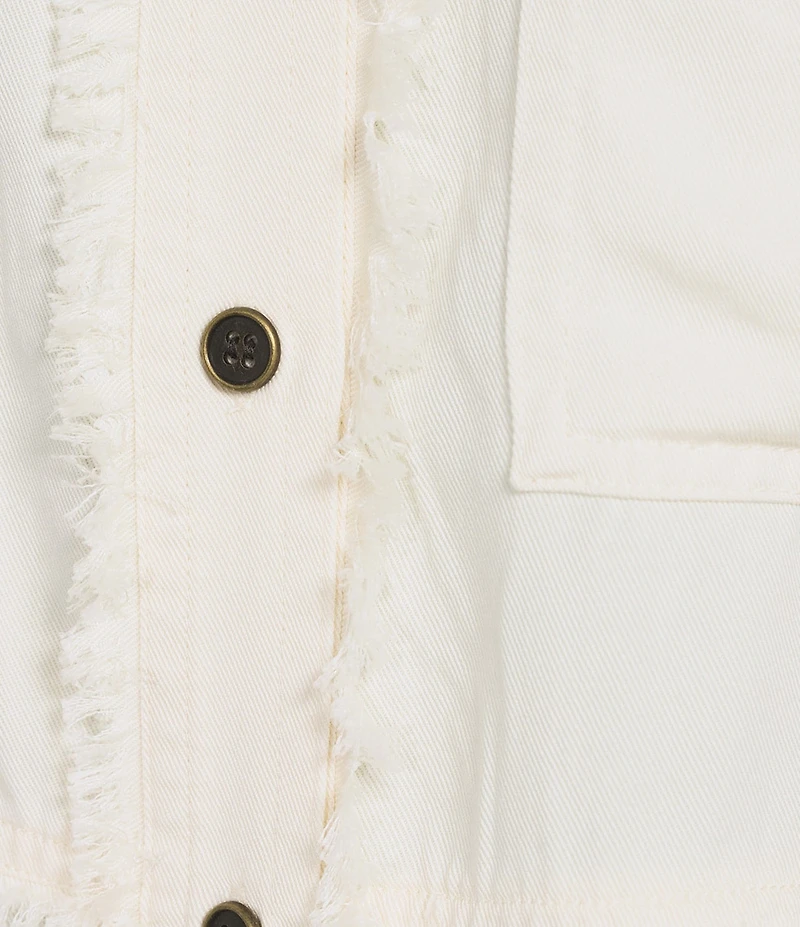 Multiples Petite Size Lyocell Twill Point Collar Long Roll-Tab Sleeve Button-Front Fringed Shirt