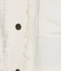 Multiples Petite Size Lyocell Twill Point Collar Long Roll-Tab Sleeve Button-Front Fringed Shirt