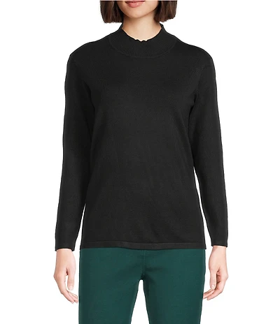 Multiples Petite Size Mock Neck Long Sleeve Fitted Sweater