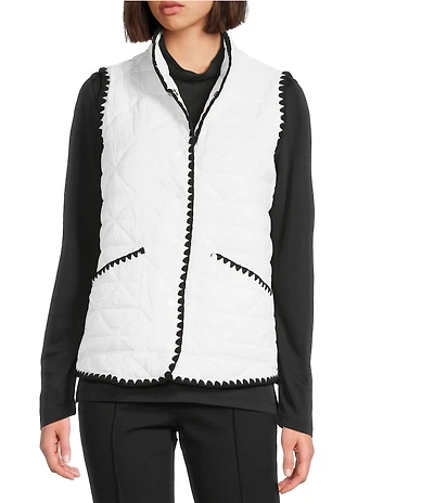 Multiples Petite Size Quilted Woven Stand Collar Sleeveless Fitted Vest