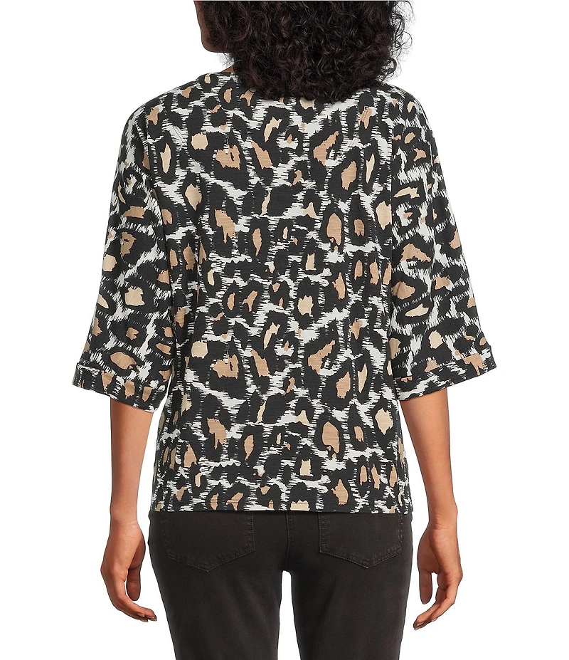 Multiples Petite Size Slub Knit Skin Multi V-Neck 3/4 Dolman Sleeve Top
