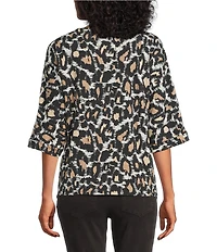 Multiples Petite Size Slub Knit Skin Multi V-Neck 3/4 Dolman Sleeve Top