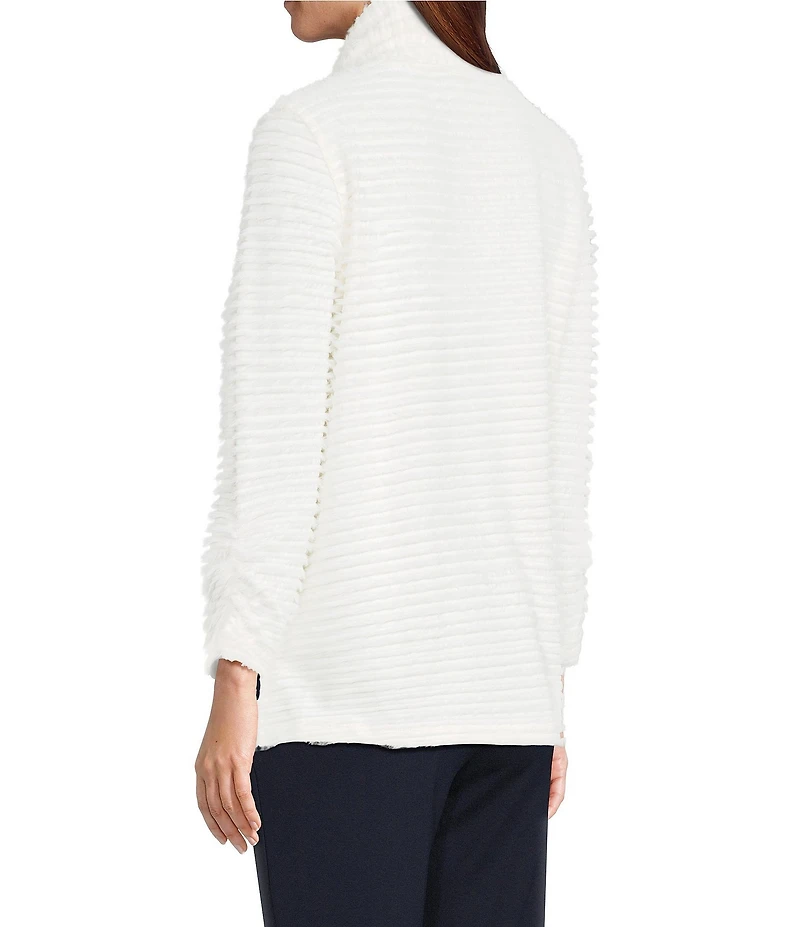 Multiples Petite Size Soft Textured Striped Knit Wrap Collar 3/4 Bungee Sleeve Top