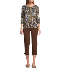 Multiples Petite Size Solid Garment Dyed Straight Leg Fringe Hem Pull-On Ankle Pants