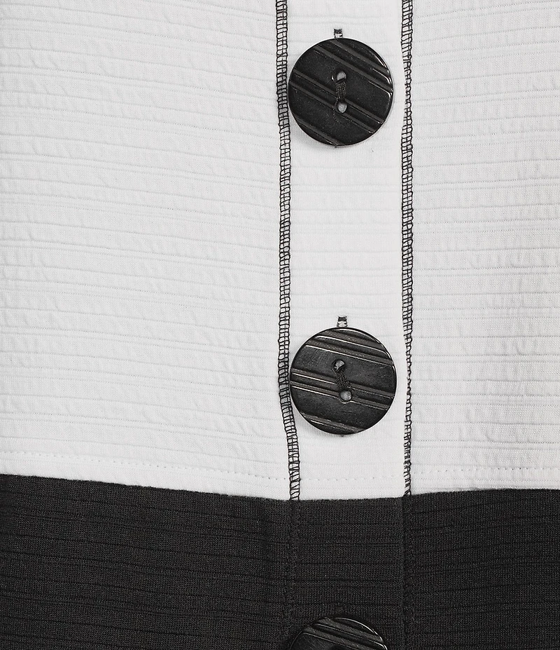 Multiples Petite Size Solid Stripe Jacquard Stand Collar 3/4 Sleeve Fitted Button Front Jacket