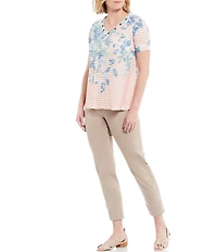 Slimsation® by Multiples Petite Size Stretch Twill Pull-On Straight Ankle Pants