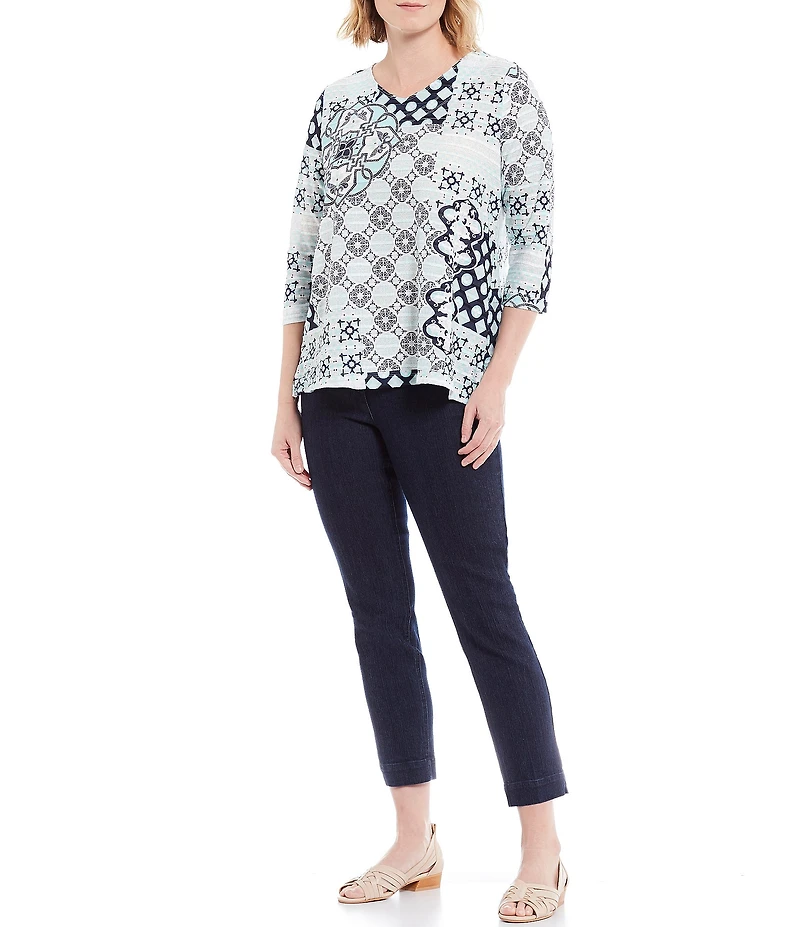 Slimsation® by Multiples Petite Size Stretch Twill Pull-On Straight Ankle Pants