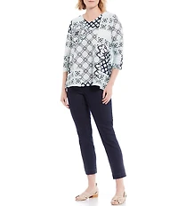 Slimsation® by Multiples Petite Size Stretch Twill Pull-On Straight Ankle Pants
