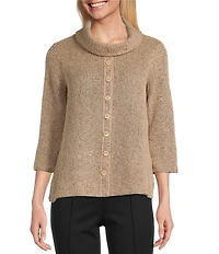 Multiples Petite Size Textured Novelty Knit Cowl Neck 3/4 Sleeve Top