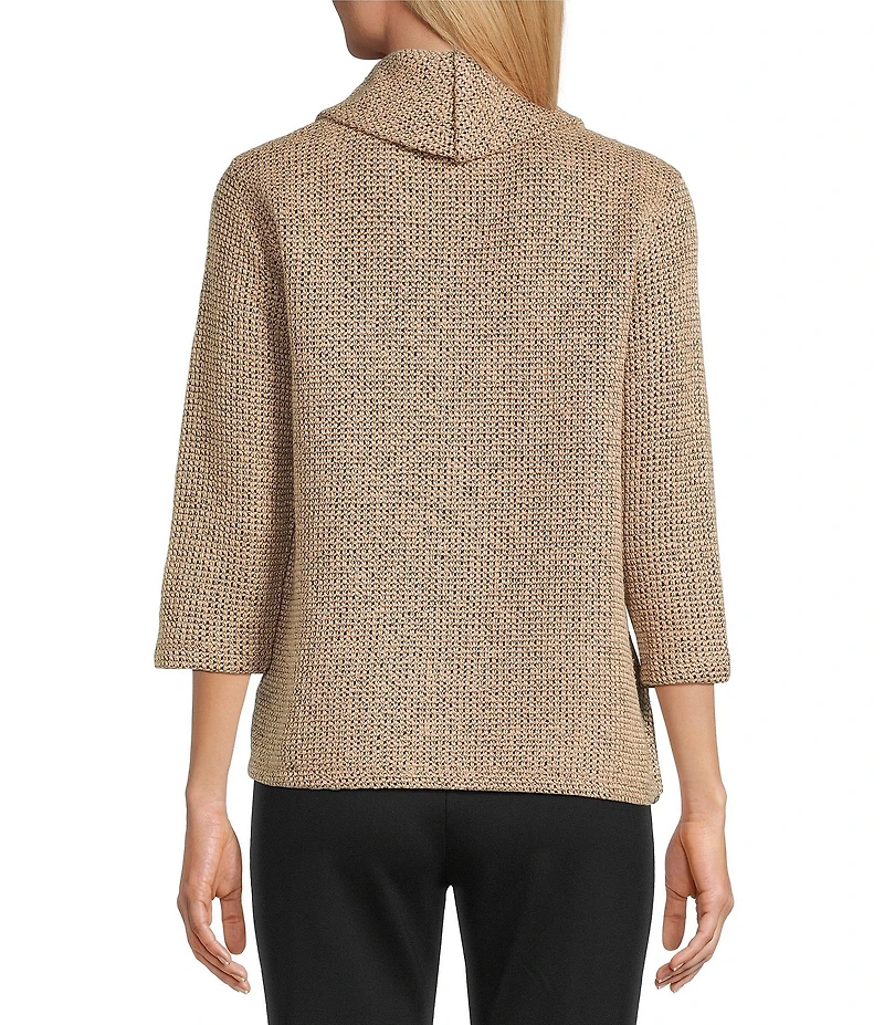Multiples Petite Size Textured Novelty Knit Cowl Neck 3/4 Sleeve Top
