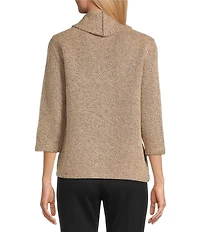 Multiples Petite Size Textured Novelty Knit Cowl Neck 3/4 Sleeve Top