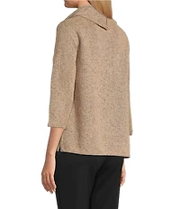 Multiples Petite Size Textured Novelty Knit Cowl Neck 3/4 Sleeve Top