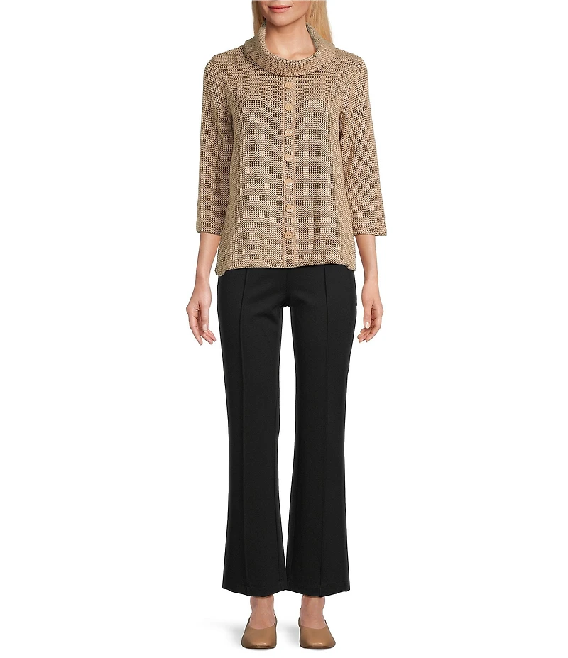 Multiples Petite Size Textured Novelty Knit Cowl Neck 3/4 Sleeve Top