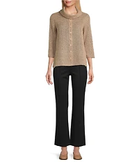 Multiples Petite Size Textured Novelty Knit Cowl Neck 3/4 Sleeve Top