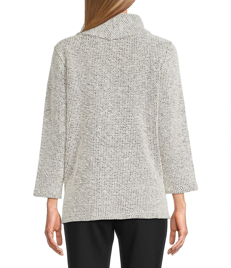 Multiples Petite Size Textured Novelty Knit Cowl Neck 3/4 Sleeve Top