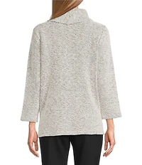 Multiples Petite Size Textured Novelty Knit Cowl Neck 3/4 Sleeve Top