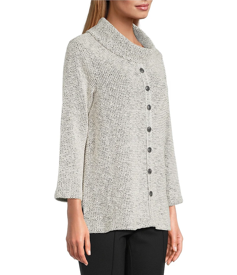 Multiples Petite Size Textured Novelty Knit Cowl Neck 3/4 Sleeve Top