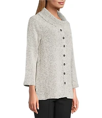 Multiples Petite Size Textured Novelty Knit Cowl Neck 3/4 Sleeve Top