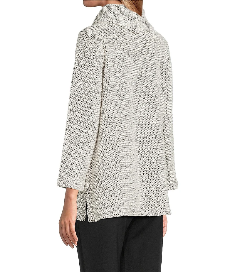 Multiples Petite Size Textured Novelty Knit Cowl Neck 3/4 Sleeve Top