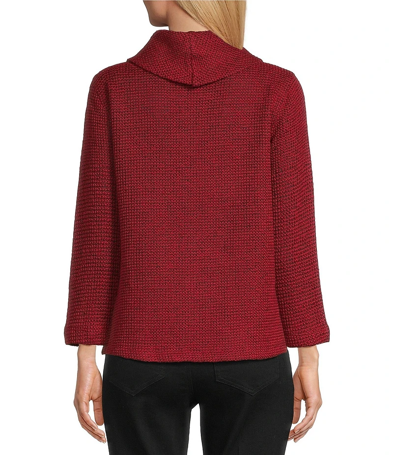 Multiples Petite Size Textured Novelty Knit Cowl Neck 3/4 Sleeve Top