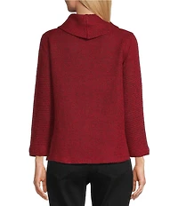 Multiples Petite Size Textured Novelty Knit Cowl Neck 3/4 Sleeve Top
