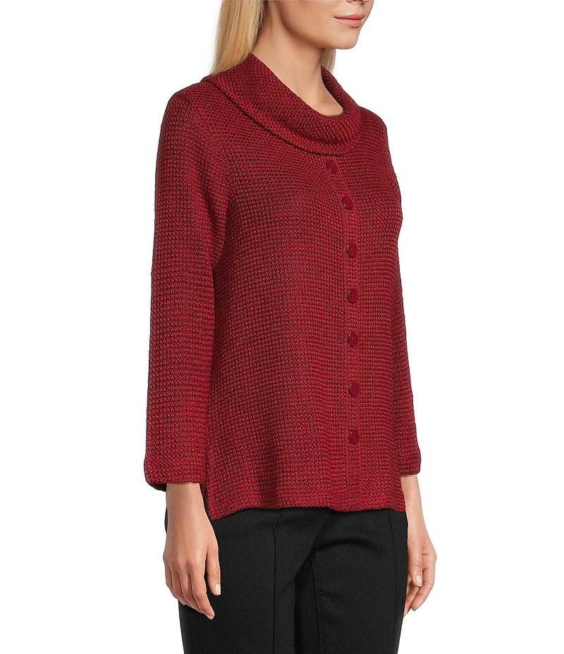 Multiples Petite Size Textured Novelty Knit Cowl Neck 3/4 Sleeve Top