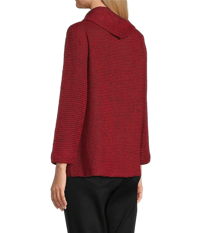 Multiples Petite Size Textured Novelty Knit Cowl Neck 3/4 Sleeve Top