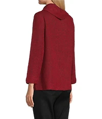 Multiples Petite Size Textured Novelty Knit Cowl Neck 3/4 Sleeve Top