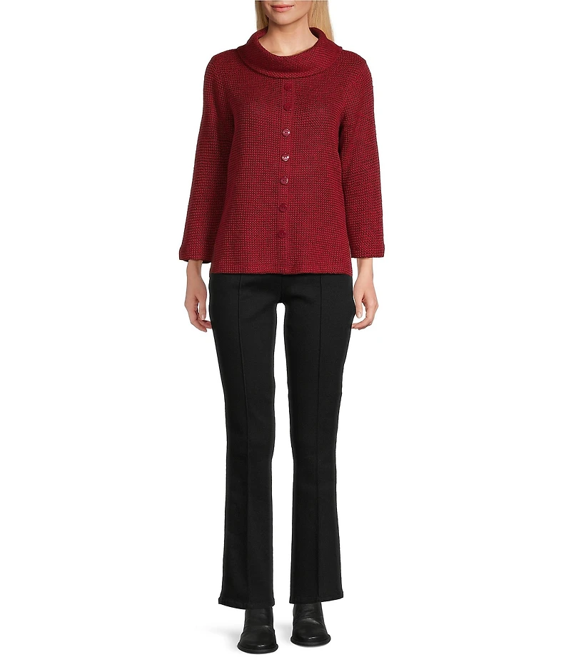 Multiples Petite Size Textured Novelty Knit Cowl Neck 3/4 Sleeve Top